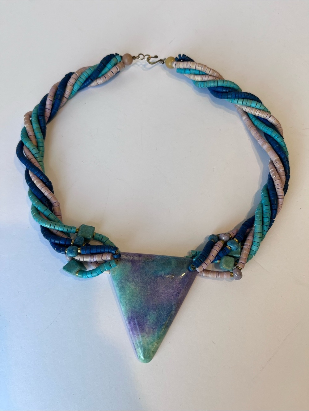80’s Chunky Statement Necklace Teal Purple Geometric